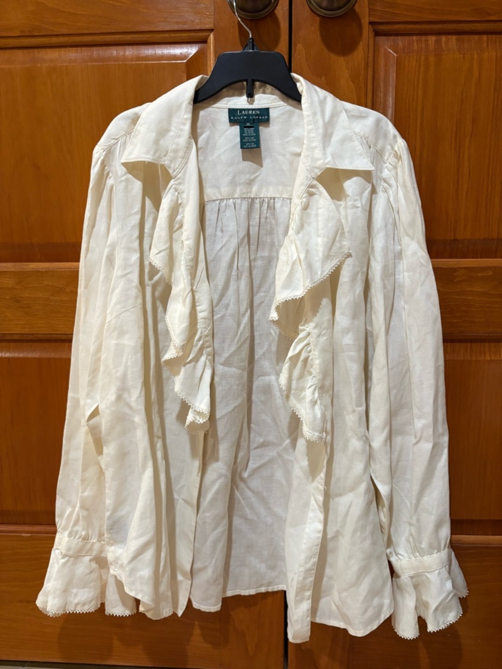 Lauren Ralph Lauren Cream Linen Gathered Yoke Blouse